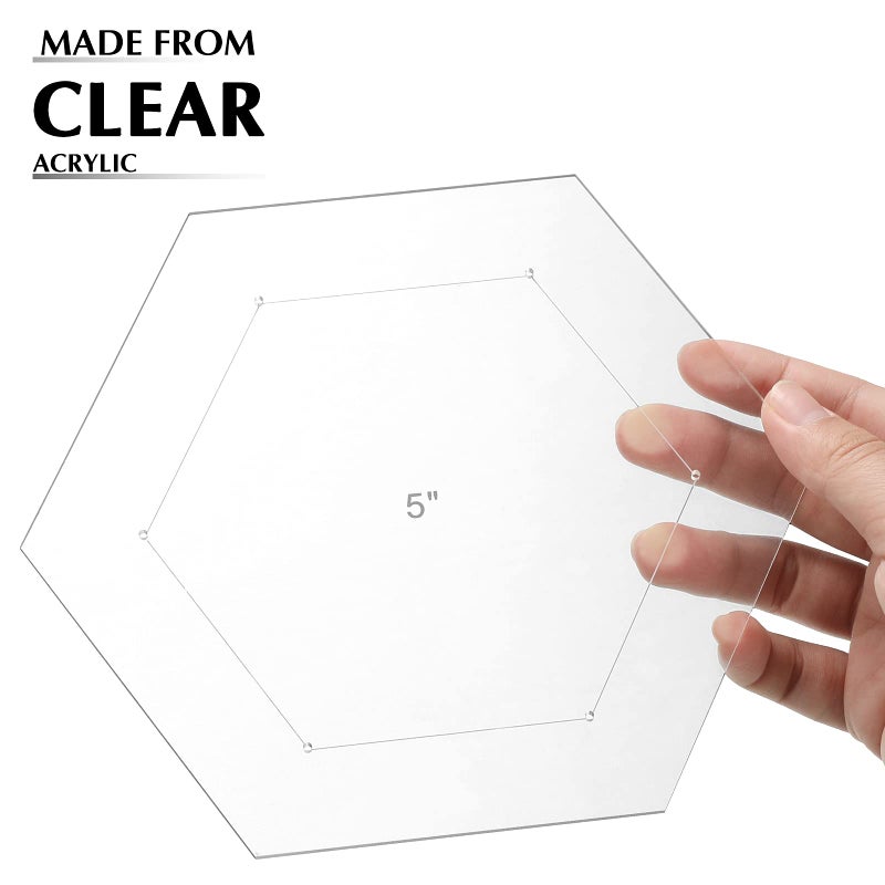 Weewooday 6 Pieces Hexagon Quilting Templates 1 Inch, 1.5 Inch, 2 Inch, 3 Inch, 4 Inch, 5 Inch with 1/4 Inch Seam Allowance, Acrylic Quilting Templates for DIY Sewing Crafts - Image 4